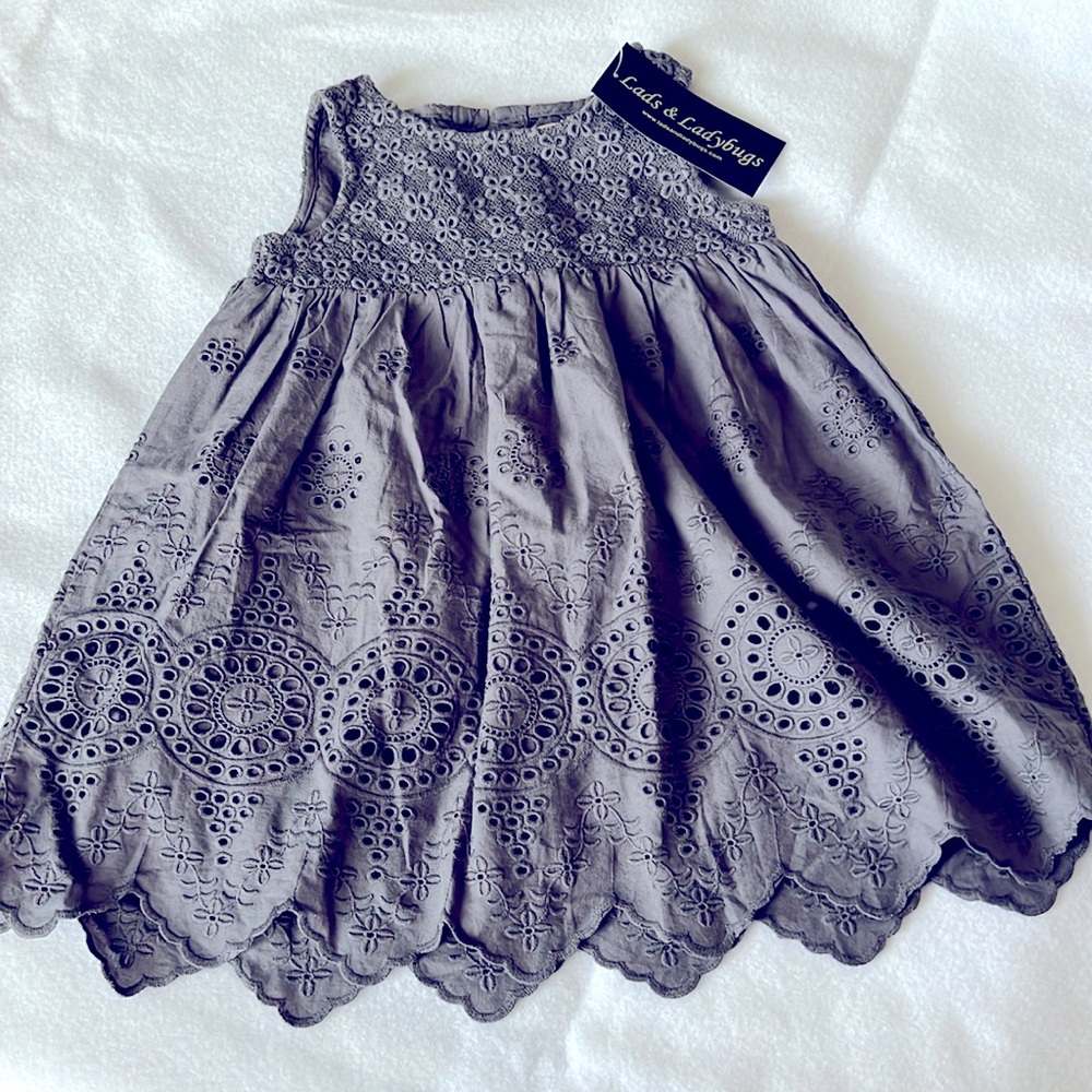 Grey eyelets lined dress made in India 100%cotton
